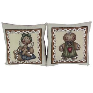 VTG Ginberbread Girl Small Pillows Red White Gingham Handmade Christmas